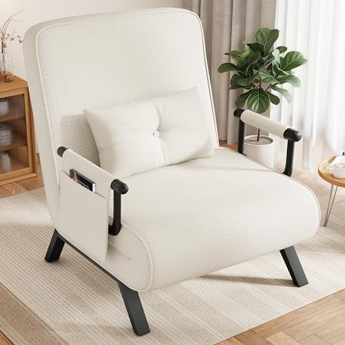 YOUDENOVA Schlafsessel 4 in 1 mit Bettfunktion, Schlafsofa mit 5-Fach Verstellbarer Rückenlehne, 150 kg belastbar, Sofa mit Aufhängetasche, Schlafcouch, Gästebett, Klappsofa, 190 × 69 cm, Beige