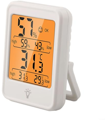 Digitales Thermometer und Hygrometer für den Innenbereich mit Hintergrundbeleuchtung, Komfortanzeige und automatischer Hintergrundbeleuchtung aus für bequeme Überwachung (weiß)