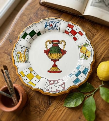 Mondocreazioni Piatto in Ceramica Decorato a Mano Carte Siciliane Multicolore Stile Tradizionale Siciliano (Coppe)