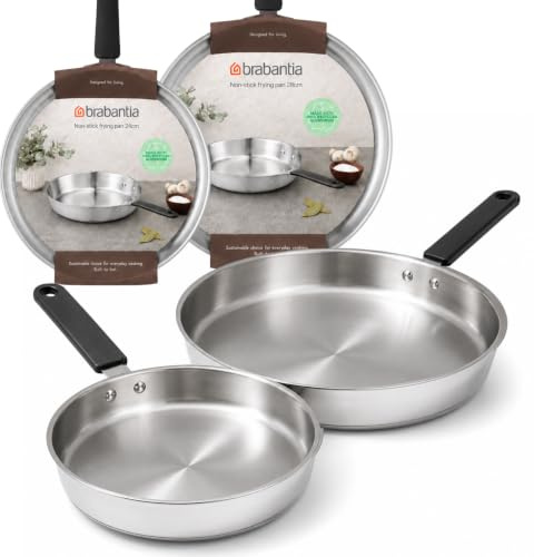 Brabantia Enjoyment - Lot de 2 Poêles Inox 90% Recyclé - Ø 24 & 28 cm - Tous Feux Compatible Induction