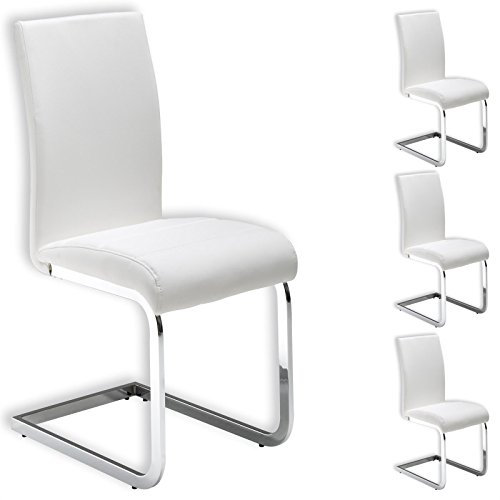 IDIMEX Lot de 4 chaises de Salle à Manger Leticia piètement chromé et revêtement synthétique Blanc