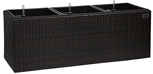 GARTENFREUDE Pflanzkübel Pflanzgefäße Blumenkübel Blumentopf für Blumen etc. Polyratten 102 x 36 x 36 cm, inkl. Kunststoffeinsatz mit Bewässerungssystem, wetterfest, bicolour braun