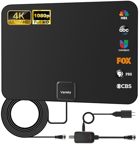 TV Antenna Indoor, Digital Amplified Indoor HDTV Antenna, 1080p VHF UHF Television Local Channels Detachable Signal Amplifier and 16.5ft Long Coax Cable