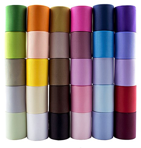 Summer-Ray Set de 60 Yards de Cinta Grosgrain – 1,5 (38mm) – 30 Colores, 2 Yards Cada Uno – Poliéster, Lavable & Inalterable – Ideal para Manualidades & Costura
