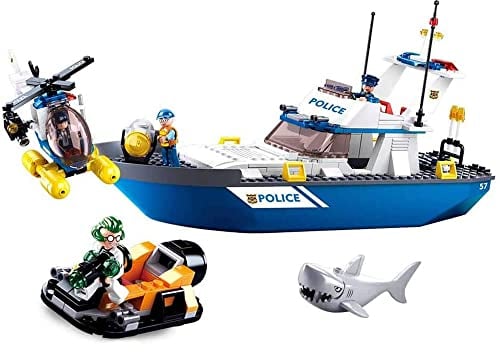 Sluban Klemmbausteine SL95517, Polizei Wasser Set (339 Teile) [M38-B0657], Spielset, Klemmbausteine, Rettungskräfte, mit Spielfigur, Polizei, bunt