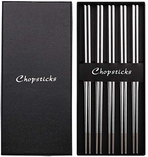 Devico Chopsticks, Metal Chopsticks, 18/10 Stainless Steel Chopstick Set, Reusable, Dishwasher Safe (5 Pairs)