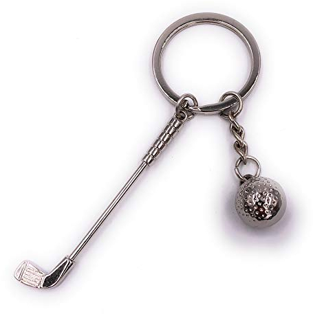H-Customs Golf Schläger mit Ball besonderer Schlüsselanhänger Anhänger Silber aus Metall