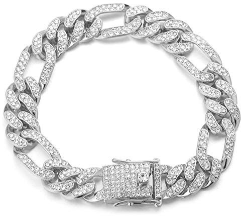 Halukakah Herren Goldkette Iced Out,12MM Männer Kubanische Kette Miami Platin überzogen Weißgold Armband 20cm,Volle Cz Diamant Schnitt Zinken-Set,Geschenk für Ihn