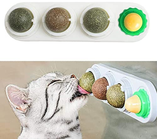 XLKJ 4 Pcs Juguetes con Hierba Gatera, Bolas de Hierba Gatera, Juguete de Hierba Gatera para lamer, Giratorio Catnip Bolas para Gatos, Juguete de Limpieza de Dientes Catmint