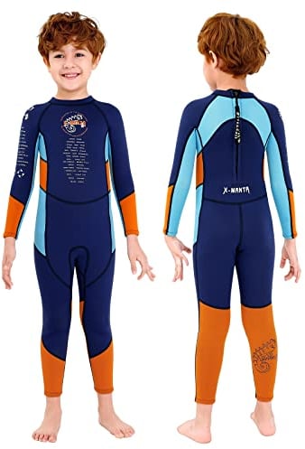 Gogokids Kinder Neoprenanzüge Jungen Thermische Badeanzüge, 2.5mm Neopren Taucheranzug Rash Guard Einteiler Bademode Schnorchelanzug UV 50+, Langarm Blau S