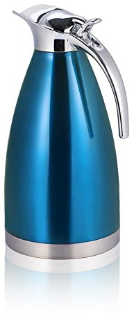 Pot isolé, théière à café en acier inoxydable à double paroi isolée sous vide Thermo Jug bouillotte(2L Plastic Handle-Bleu)
