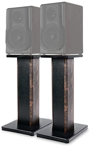 BQKOZFIN 23.62 inch(60cm) Wood Speaker Stands, 1 Pair, Stands for Home-Cinema HiFi Bookshelf Box and Satellite Speakers Wood Grain Enhanced Audio Listening Experience for Home Theaters