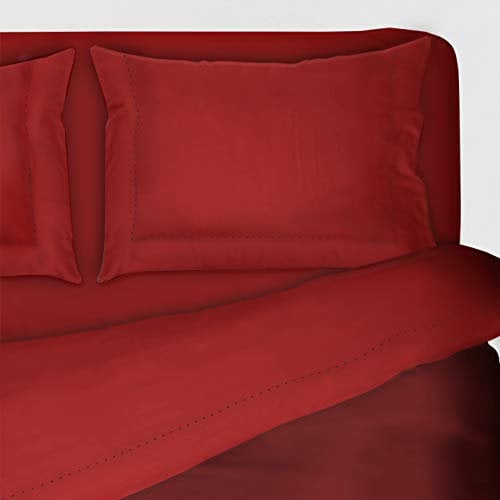I SOGNI Completo Letto Ricamato 3 volani Tinta Unita Puro Cotone Set Lenzuola + federe (2 Piazze 270x300, Bordeaux)