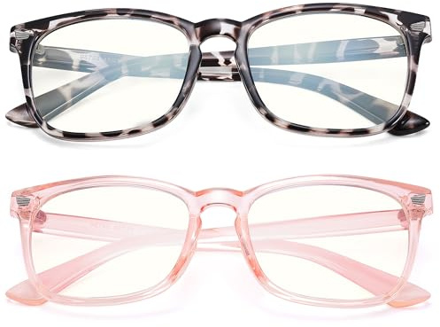AZorb 2Pack Blue Light Blocking Glasses for Kids TR90 Unbreakable Computer Screen Glasses for Boys & Girls - 2 Pack(Transparent Pink+ Leopard)