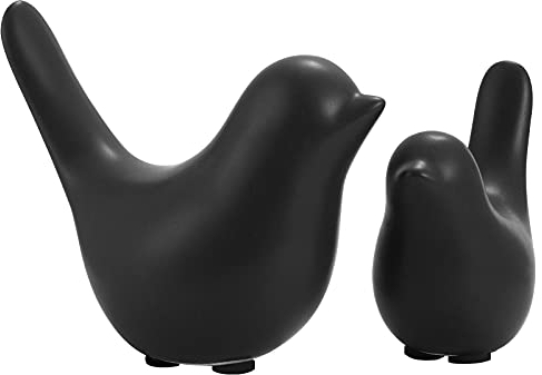 VORCOOL 2Pcs Schwarz Keramik Vogel Figuren Set Moderne Tier Vogel Skulpturen Handwerk für Landschaft Garten Home Office Desktop Display Dekor