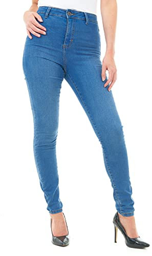 M17 Women Ladies High Waisted Denim Jeans Skinny Fit Casual Cotton Trousers Pants with Pockets (26, Mid Wash)