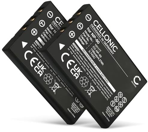 CELLONIC, Batterie pour Caméra, Compatible avec Medion NP-60, Life P47002, MD 41856, P47005 (3.7V, 1180mAh) 2 Pièces
