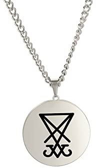 VASSAGO Sigil von Luzifer Halskette für Männer Frauen Edelstahl Satan isches Symbol Siegel von Satan Luzifer Anhänger Halskette Teufel Dämon Schmuck Geschenk (Halskette Luzifer-Silber)