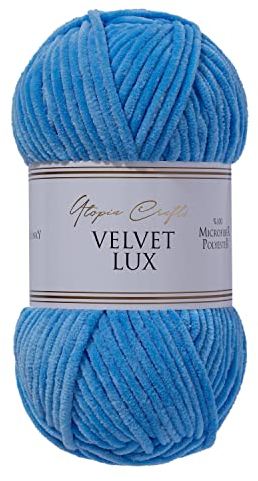 Utopia Crafts Velvet Lux Chenille-Garn, superweich, grob, zum Stricken und Häkeln, 100 g – 110 m, Himmelblau