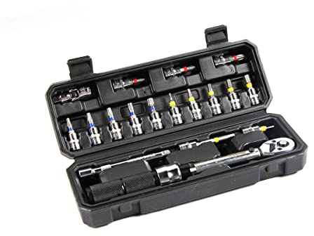 Mephisto Pro-Line Drehmomentschlüssel Set für Fahrrad & Motorrad - Messbreich 2-20 Nm - Präzisionswerkzeug inkl. Innensechskant, Torx und weitere Bits, Farbwahl Griff/Kopf:Schwarz/Silber Glänzend