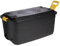 Pluto Packaging Strong Black XL Capacity 110 & 145 Litres Indoor Outdoor Heavy Duty Storage Trunk With Wheels & Handles (110 Litre, 1 x Storage Trunk Box)