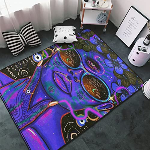 YUXIXI Rutschfeste Teppiche Home Decor Cooles psychedelisches Mädchen mit Brille Bodenmatte Wohnzimmer Schlafzimmer Teppiche Fußmatten 152,4 x 99,9 cm