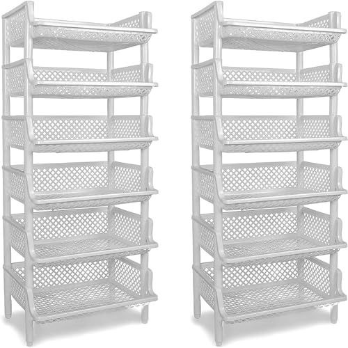 ARTECSIS Korbregal 2er Set Granitgrau aus Kunststoff stapel-/erweiterbares Stecksystem als Stapelregal, insgesamt 12 Regalelemente