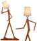 COSTWAY Lampada da Terra in Legno, Piantana Umanoide Decorativa ad Angolo con Articolazioni Regolabili, Paralume in Tessuto e Interruttore a Pedale, Lampa a Stelo da Salotto e Camera da Letto