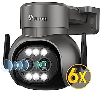 Ctronics 6X Hybrid-Zoom Überwachungskamera Aussen WLAN mit Auto-Zoom-Tracking, PTZ IP Kamera Outdoor mit Dual-Objektiv, Personenerkennung, Farbnachtsicht, Zwei-Wege-Audio PC/IP66/7 * 24 (1, Grau)