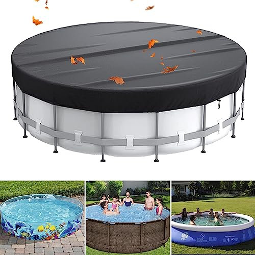MOFIC 15FT Round Swimming Pool Cover, Solar Covers for Above Ground Pools, Inground Pool Cover Protector with Drawstring Design Increase Stability, Rainproof and Dustproof,Black (15FT)