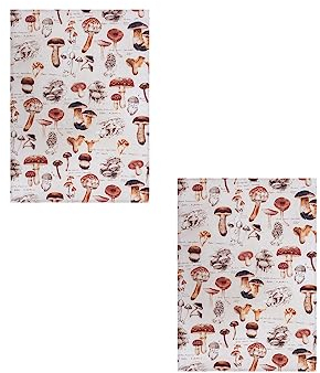 MAGMA 2er Set Geschirrtuch Pilze Digitaldruck 50x70cm Landhausstil Vintage Retro Weihnachten Baumwolle saugfähig pflegeleicht (Natur)