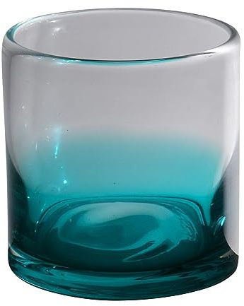 INNA-Glas Teelichtglas MAXIMINO, türkis-klar, 9 cm, Ø 8 cm | goldene Farbtupfer - Kerzenglas