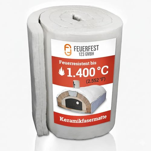 Feuerfest 123 - Keramikfasermatte [732x61x2,5 cm] - Bis 1.400 °C - Hochtemperatur-Isolierung - Keramikfaserdecke für Kamine und Öfen - Auch als Ofenrohr Isolierung - Material Dichte 96 KG/m³