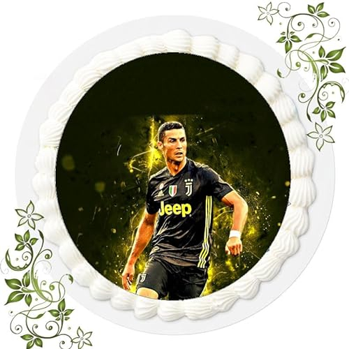 Für den Geburtstag ein Tortenbild, Zuckerbild mit dem Motiv: Fussball, Essbares Foto für Torten, Tortenbild, Tortenaufleger Ø 20cm FONDANT Ronaldo Fussball Nr. 29