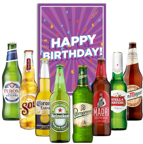 Beer Gifts for Men and Women - Includes Birthday Card - 8x330ml Bottles - World of Lager Beer Gift Set - Perfect Beer Selection Gifts by Liquid Vault