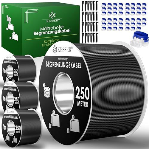 KESSER® Begrenzungskabel 1000m + 3200 Erdspieße + 48 Kabelverbinder für Mähroboter Rasenmäher Rasenroboter Zubehör Set Begrenzungsdraht kompatibel mit Gardena/Bosch/Worx/Einhell/Honda/ROBOMOW
