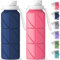 Popdigito Faltbare Wasserflasche, 2 Stück, faltbare Silikon-Reise-Wasserflasche, auslaufsicher, flexibel, BPA-frei, tragbar, faltbar, leicht, für Camping, Wandern, Sport, Reisen (Navy Blue+Pink)
