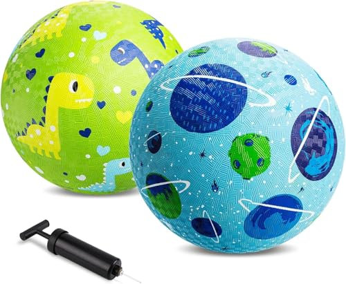 U&C Planet 2 Stück Spielplatz Bälle 21cm Kickballs Set Dodge Ball mit Pumpe Gaga Ball Handball Soft Boucy Bälle Spielball für Kinder 1-8, Spiel Camps Schule Garten,blau und grün