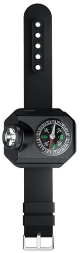 FOLODA Lampe de poche LED avec boussole, lampe de poche tactique, lampe de course pour randonnée, camping, lampe de poignet avec boussole