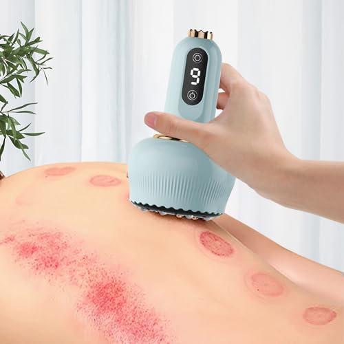 Kit de ventouses - Appareil de massage électrique Gua Sha avec 9 modes - Rechargeable - Avec balle en acier - Pour massage, spa, relaxation, soulagement de la douleur - Bleu
