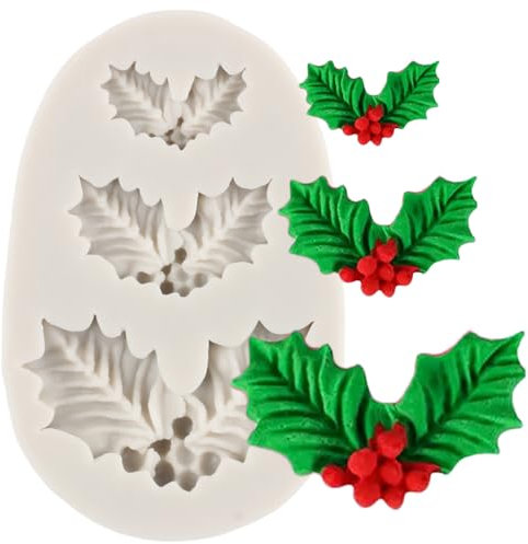 MINFEIDMS Christmas Holly Leaves Silicone Mould Leaf Fondant Mould for Baking Chocolate Candy Sugar Cake Decorating Cupcake Topper Gum Paste Polymer Clay