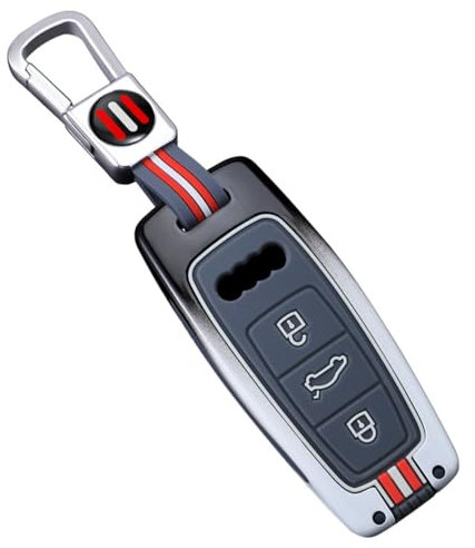 OTMIK Gradient Schwarz und Weiß Zinklegierung Autoschlüsselabdeckung Cases passend für Audi A4 B9 A1 A3 A5 A6 8S 8W Q3 Q5 Q7 4M S4 S5 S7 TT TTS TFSI Schlüsselanhänger Zubehör (D)