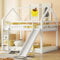Kinderbett 140x200 Etagenbett für 2 Kinder, Hausbett Hochbett mit Rutsche und Leiter, Holzbett mit Rausfallschutz & Lattenrost, Multifunktionsbett Doppelbett Stockbett Jugendbett, Ohne Matratze, Weiß