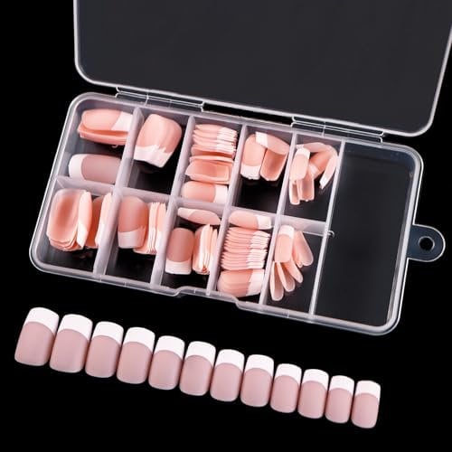 French Tip False Nails, 120PCS Full Cover Press on Nails, Stick on Nails French Manicure Kit, Short Square Nude Pink Nails French Tip Nail Art Manicure Accessories for Women