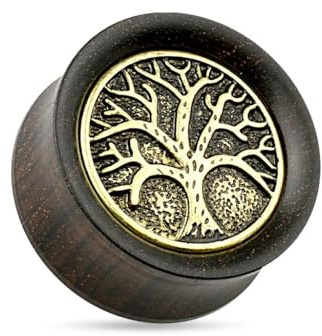 beyoutifulthings Ohr-Plug Baum des Lebens Gold Eben-Holz Braun Ohr-Piercing Ohr-Schmuck Tunnel Double Flare Sattel-Verschluss 6-25mm
