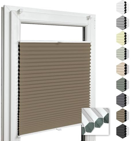 Home-Vision® Premium Doppelplissee Wabenplissee ohne Bohren mit Klemmfix (Weiß-Dunkelbraun, B90cm x H130cm) Modern Klemmfix Blickdicht Plissee Sonnenschutz Hitzeschutz Jalousie für Fenster Thermo