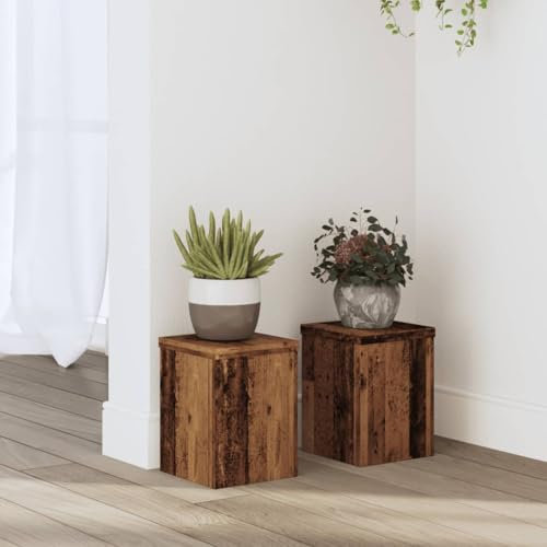 Genérico Soportes de Plantas 2 uds Madera Roble Envejecido 15x15x20 cm Casa y jardín,Jardín,Jardinería,Soportes para macetas Marrón 3,4 kg