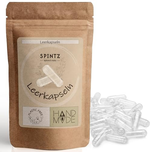 SPINTZ Vegane HPMC Leerkapseln Größe 00 (500 Stk.) | Unabhängig Labor getestet | Plastikfrei & Nachhaltig Verpackt | 100% pflanzliche Zellulose, Non-GMO, allergenfrei, transparent