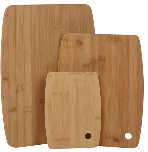 URBNLIVING Premium Bamboo Natural Kitchen Chopping Board Set of 3 Wooden Cutting Boards Meat, Vegetables, & Bread Serving Crackers & Wood Cheese Platter, Food Prep, Gift Set