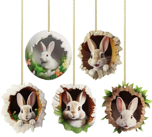 5 Stück Acryl Anhänger Osterhase, 2D Hängedeko für Ostern & Frühling, Dekoration zum Aufhängen, Osteranhänger für Haus & Garten Für Drinnen und Draußen Ostergeschenk